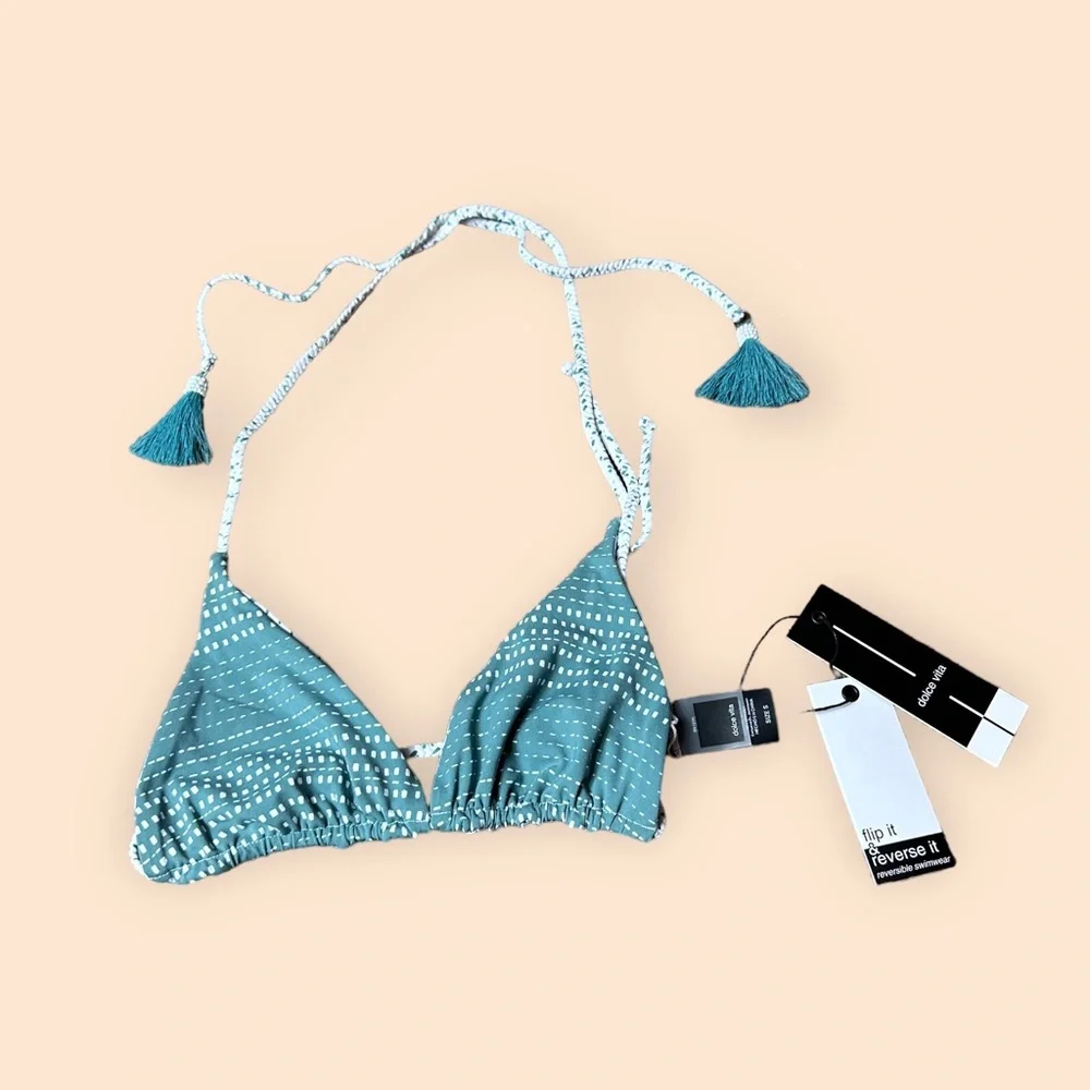 NWT Women’s Dolce Vita Reversible String Bikini Top Size Small W/Tassel Detail